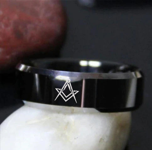 Master Mason Blue Lodge Ring - Black Tungsten Personalizable - Bricks Masons