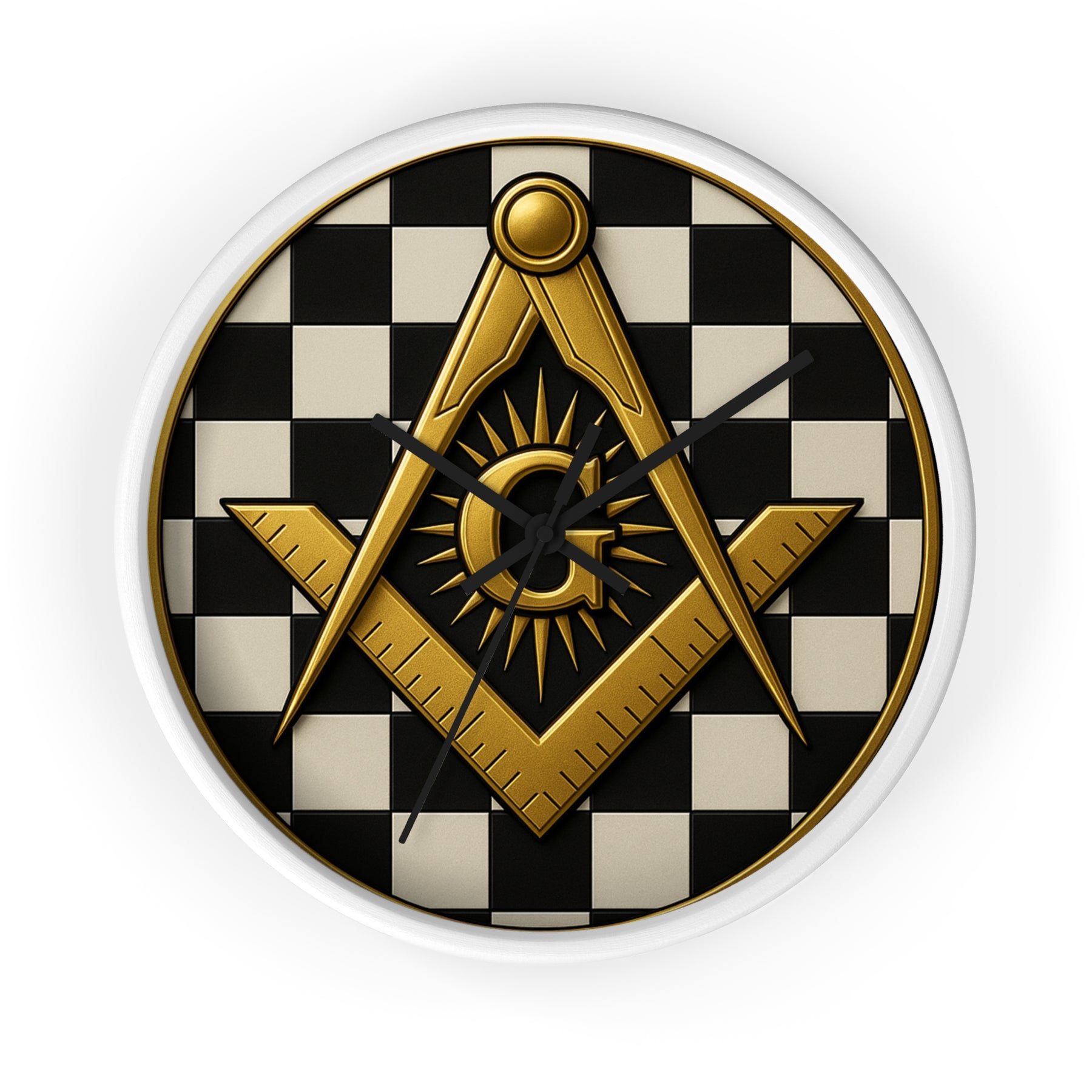 Master Mason Blue Lodge Clock - G and Square & Compass Checkered Dial - Bricks Masons