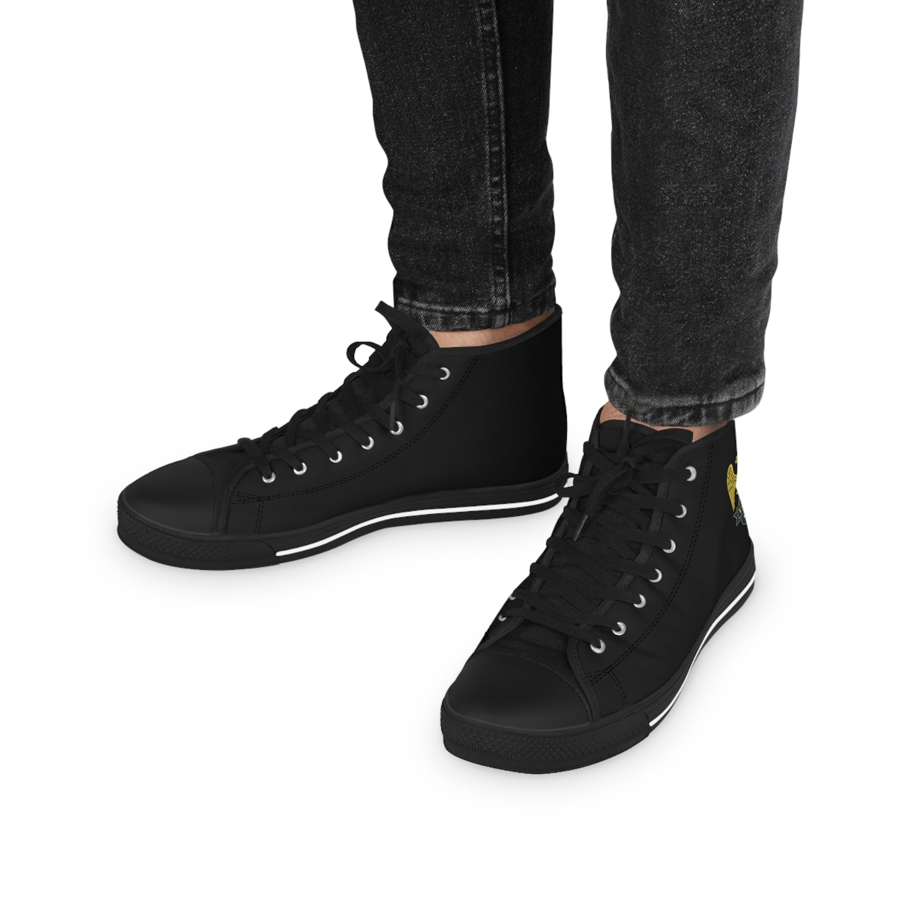 Master Mason Blue Lodge Sneaker - High Top Black & White Sole Black Canvas Veteran Mason - Bricks Masons