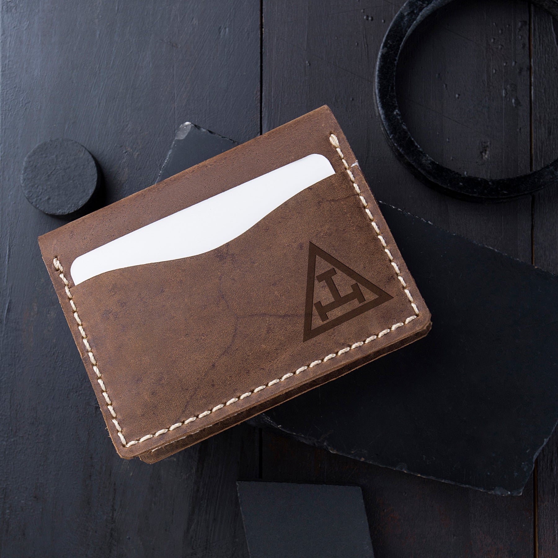 Royal Arch Chapter Wallet - Brown Leather With Comparments - Bricks Masons