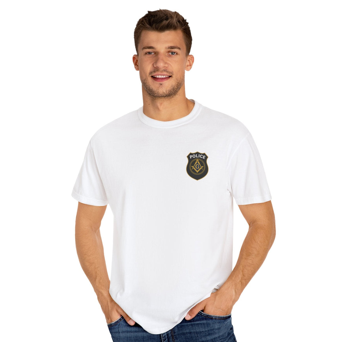 Master Mason Blue Lodge T-Shirt - Police Mason Garment-Dyed Tee - Bricks Masons