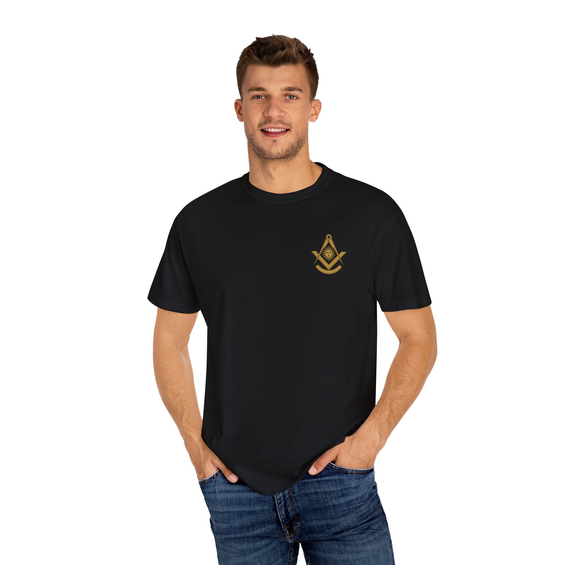Past Master Blue Lodge T-Shirt - Garment-Dyed Square & Compass, Quadrant - Bricks Masons