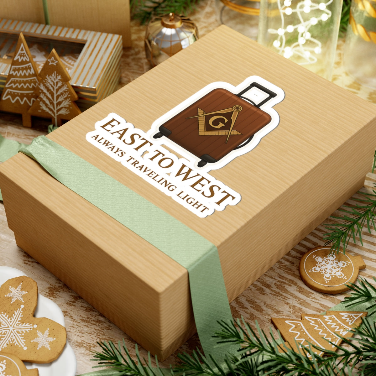 Master Mason Blue Lodge Sticker Decal – East to West Always Traveling Light - Bricks Masons