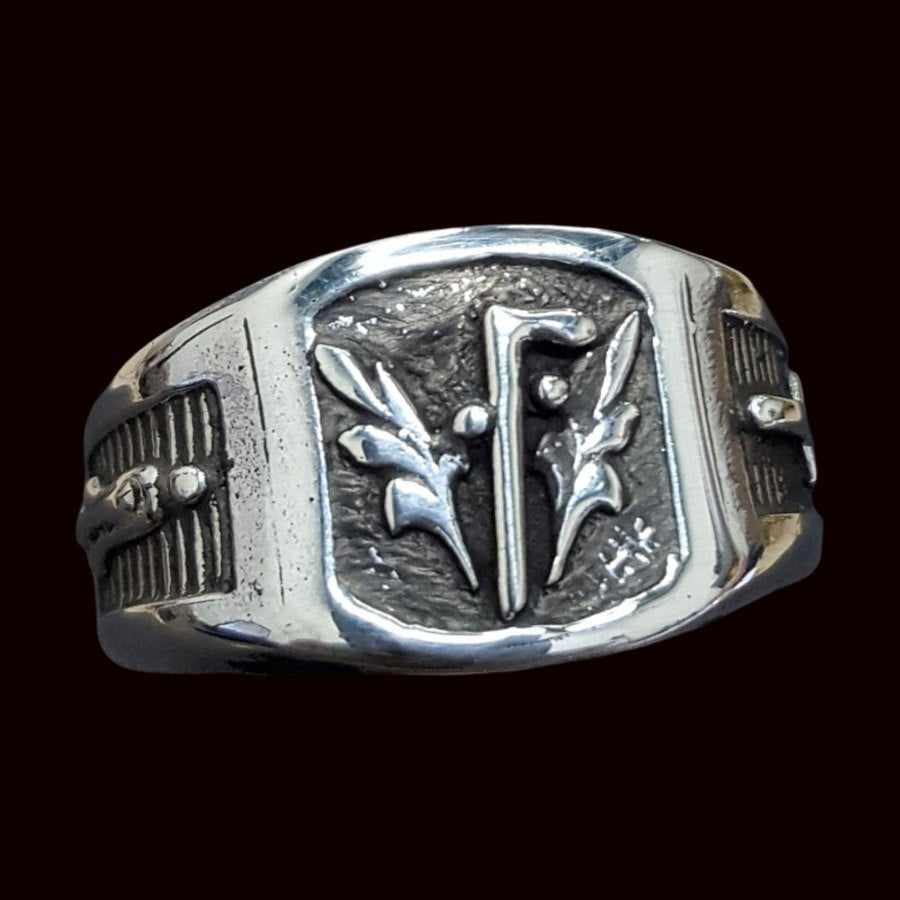 Masonic Acacia Ring Plumb Line Shovel Silver Freemasonry Art 83 - Bricks Masons