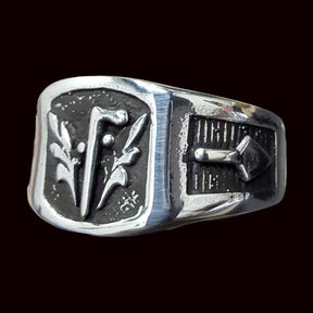 Masonic Acacia Ring Plumb Line Shovel Silver Freemasonry Art 83 - Bricks Masons