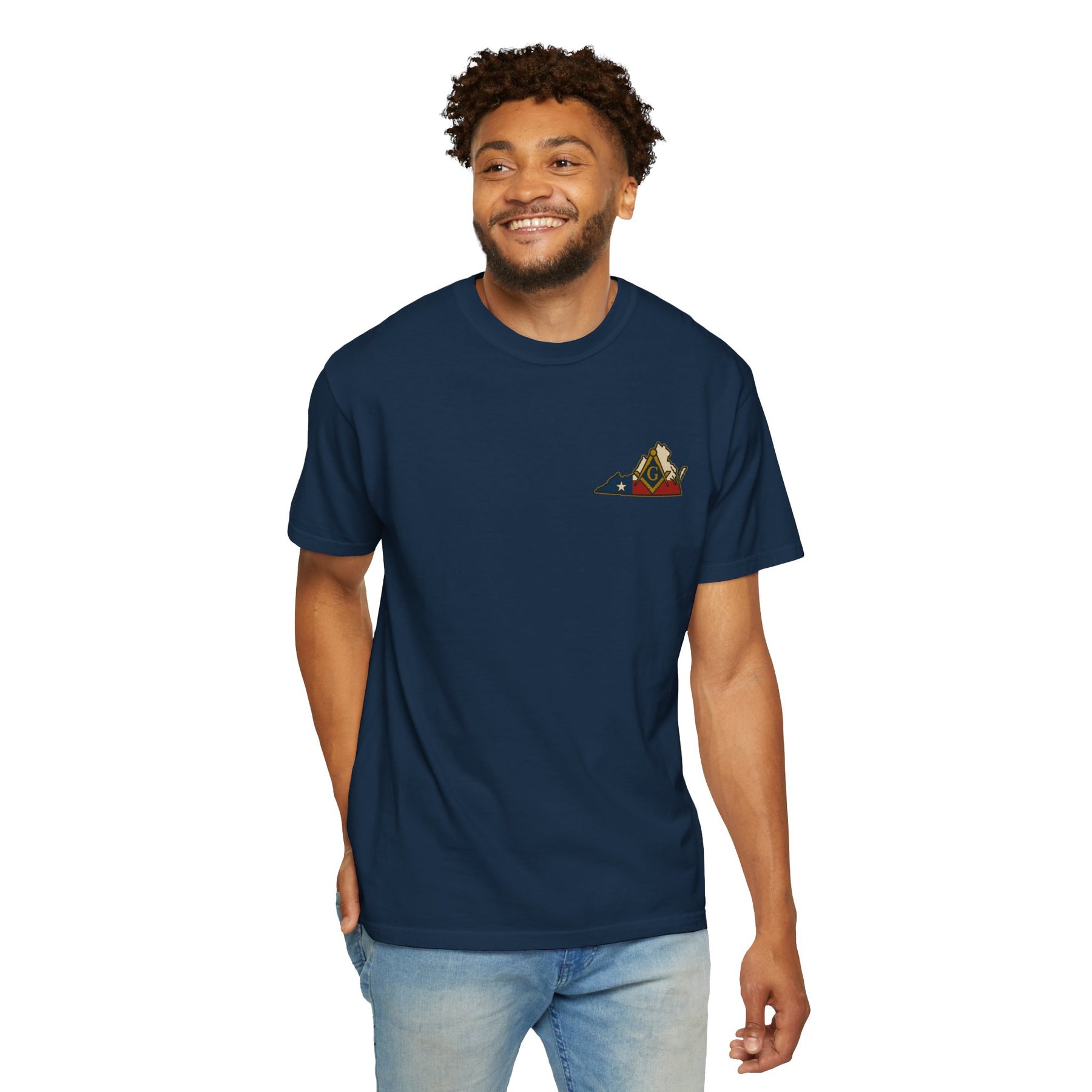 Master Mason Blue Lodge T-Shirt - Garment-Dyed Virginia Mason - Bricks Masons