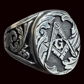 Master Masonic Chiseled Ring in Silver Freemasonry Art 85 - Bricks Masons