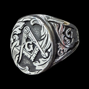 Master Masonic Chiseled Ring in Silver Freemasonry Art 85 - Bricks Masons