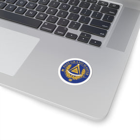 Past Grand Master Blue Lodge Sticker Decal - Kiss-Cut Blue & Gold With Eye - Bricks Masons