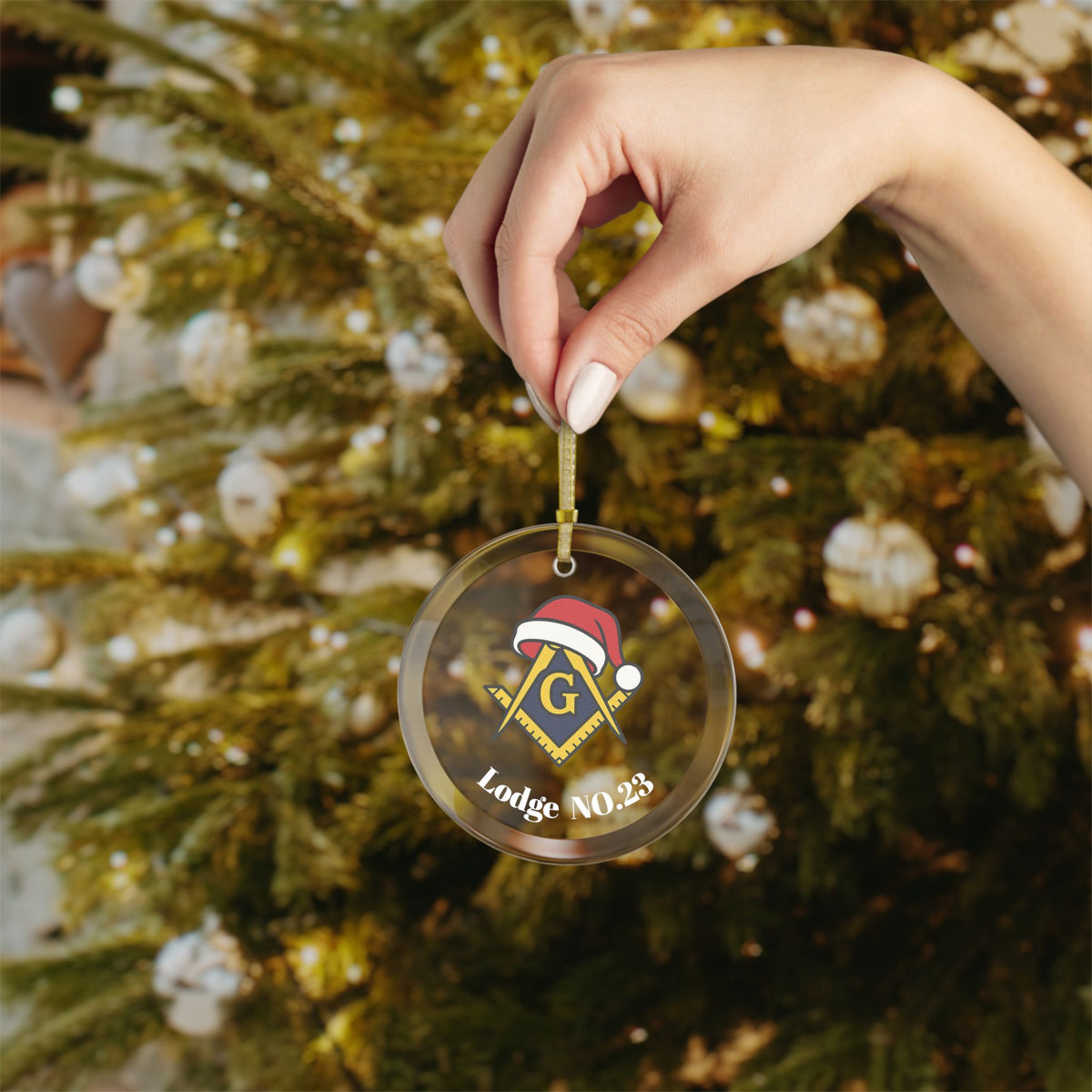 Master Mason Blue Lodge Christmas Ornament - Glass S & G With Customization - Bricks Masons