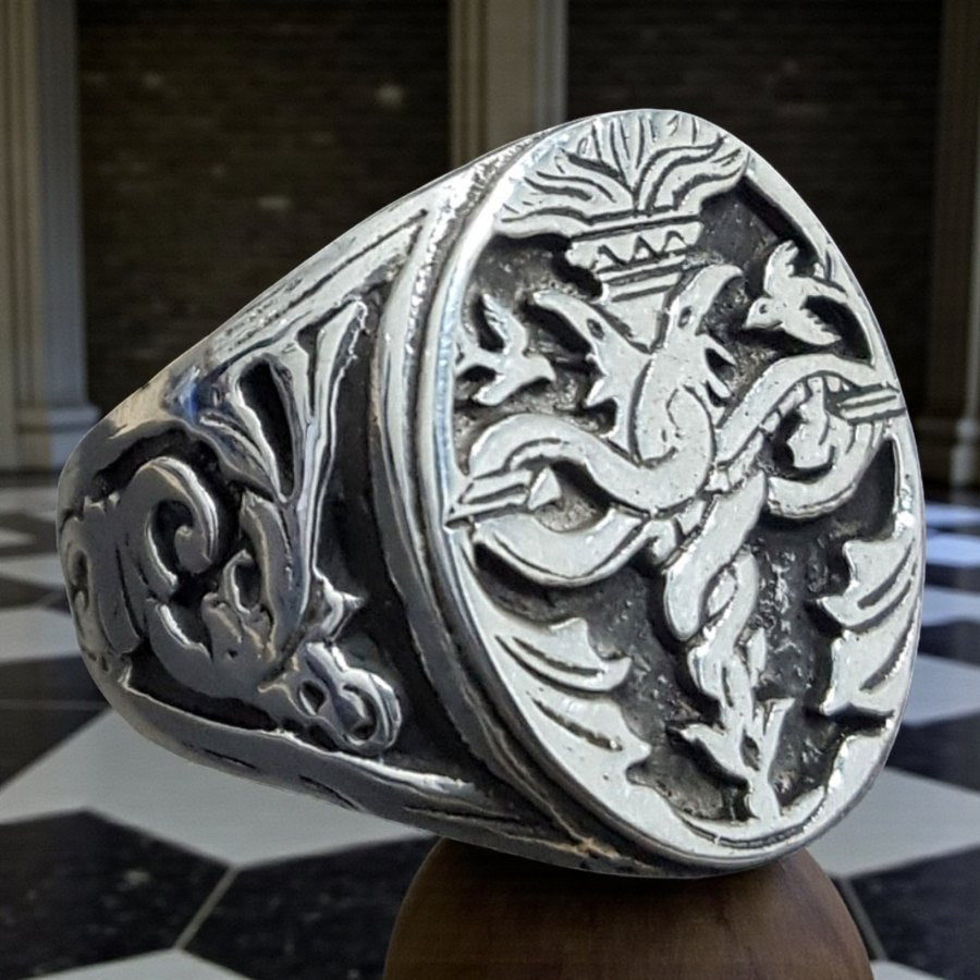 Masonic Caduceus Ring in Silver, 1.6 cm, 8 gr, Art 87 - Bricks Masons