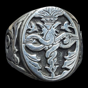 Masonic Caduceus Ring in Silver, 1.6 cm, 8 gr, Art 87 - Bricks Masons