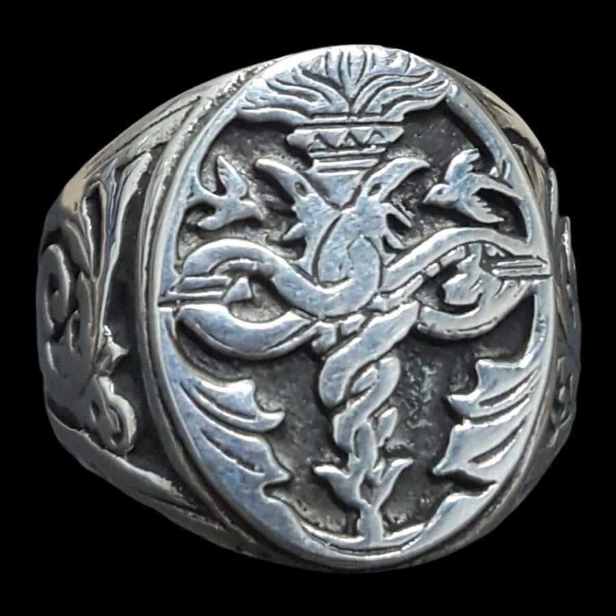 Masonic Caduceus Ring in Silver, 1.6 cm, 8 gr, Art 87 - Bricks Masons