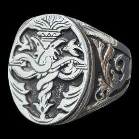 Masonic Caduceus Ring in Silver, 1.6 cm, 8 gr, Art 87 - Bricks Masons