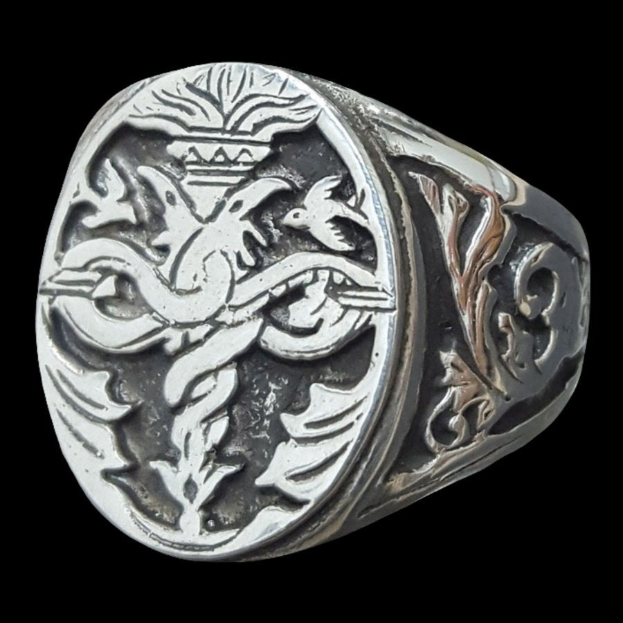 Masonic Caduceus Ring in Silver, 1.6 cm, 8 gr, Art 87 - Bricks Masons