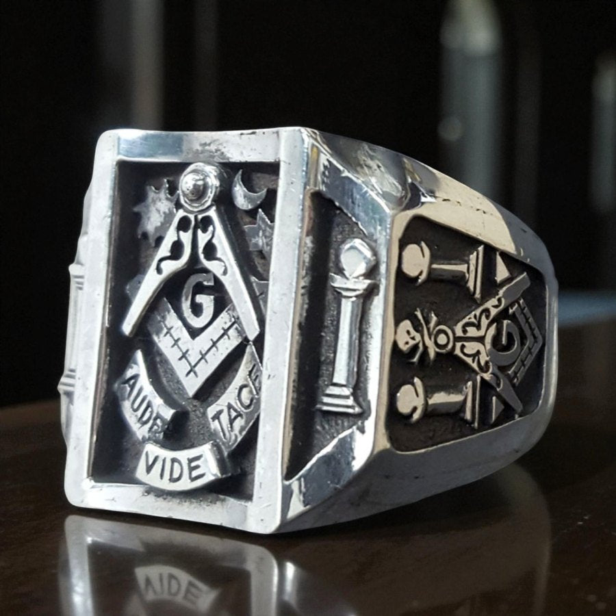 Masonic Ring Aude Vide Tace in Silver Masonry 2 x 2 cm 19 gr Art 90 - Bricks Masons