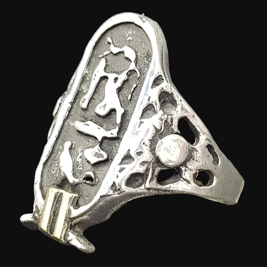 Egyptian Cartridge Ring Silver And Gold 2.5 X 1 Cm 6 Gr Art 904 - Bricks Masons