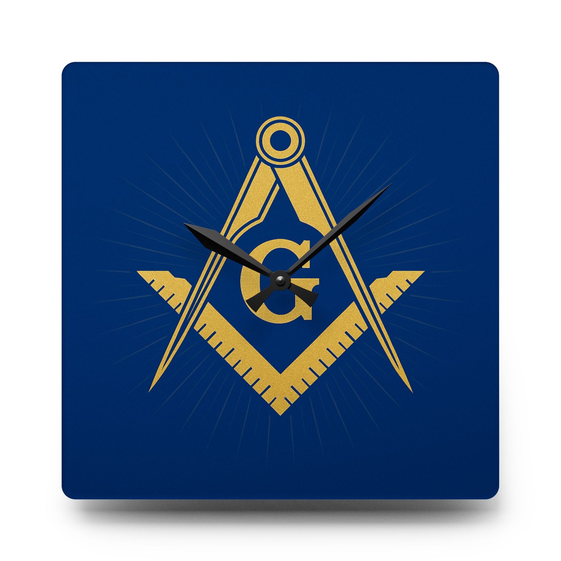 Master Mason Blue Lodge Clock - Golden Square & Compass G on Acrylic Square Shape - Bricks Masons