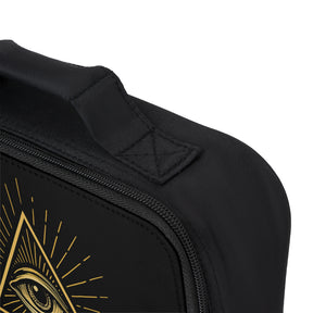 Eye of Providence Lunch Bag - Black & Gold Fully Insulated Zipper Closure - Bricks Masons