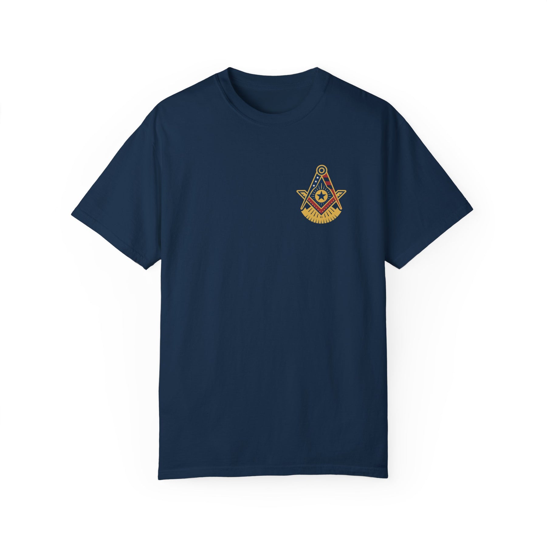 Past Master Blue Lodge T-Shirt - Garment-Dyed US Flag - Bricks Masons