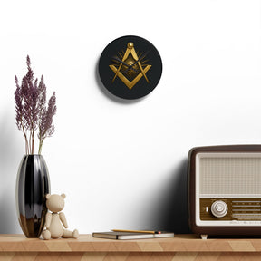 Master Mason Blue Lodge Clock - Square & Compass with All Seeing Eye on Acrylic Dial - Bricks Masons