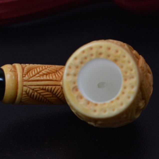 Master Mason Blue Lodge Meerschaum Pipe - Gold & Black Square and Compass G - Bricks Masons