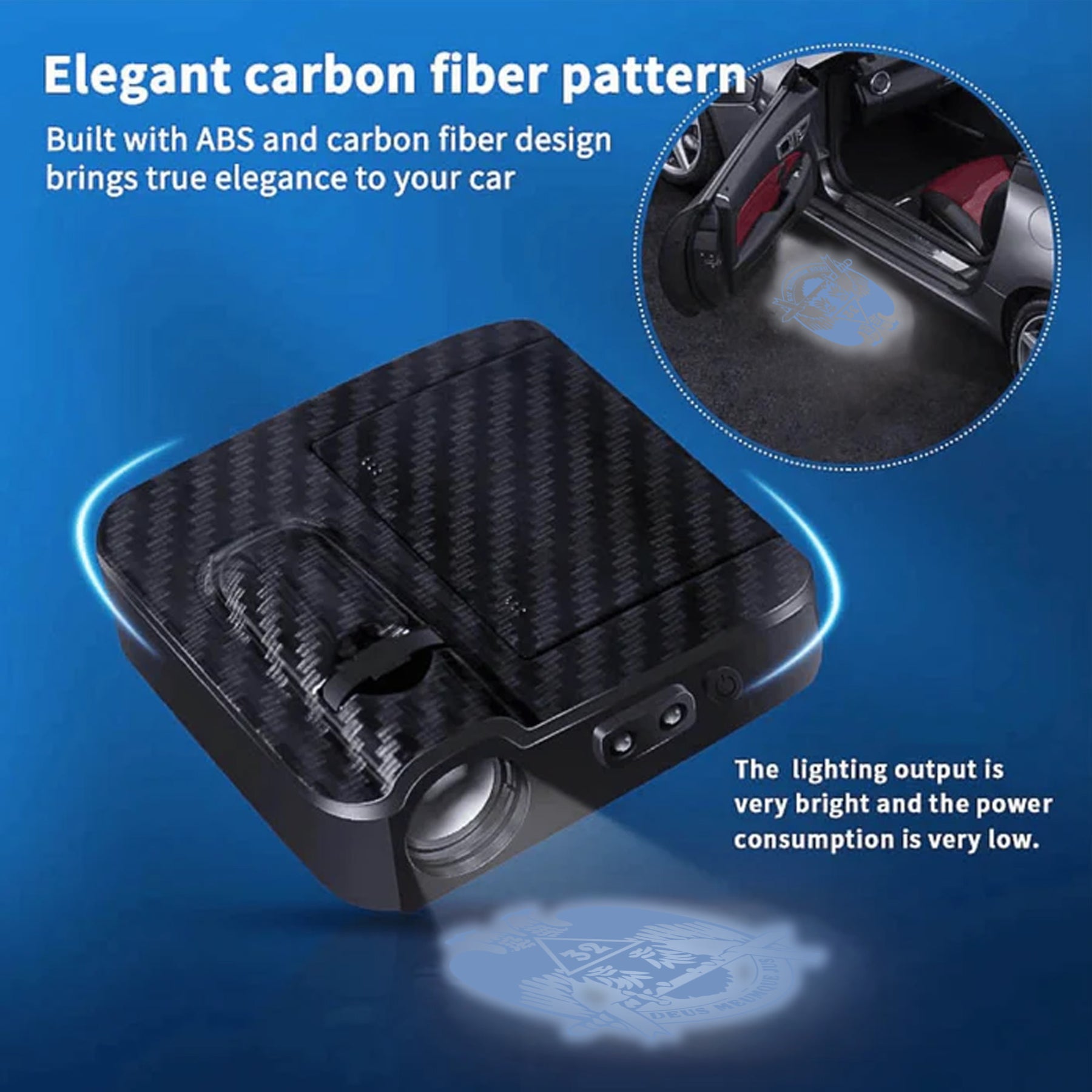 32nd Degree Scottish Rite Car Door Light Projector - Customizable Wireless LED Wings Down - Bricks Masons