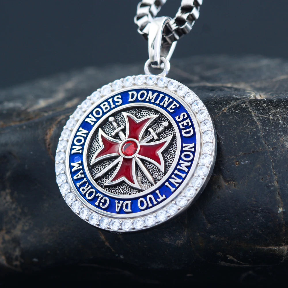 Knights Templar Commandery Pendant - Red Cross Sterling Silver - Bricks Masons