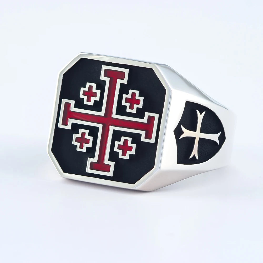 Knights Templar Ring - Maltese Cross Sterling Silver Ring - Bricks Masons