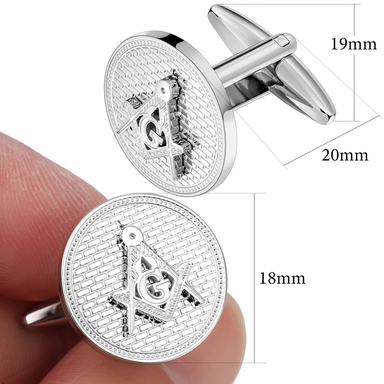 Master Mason Blue Lodge Cufflink - Silver Stainless Steel