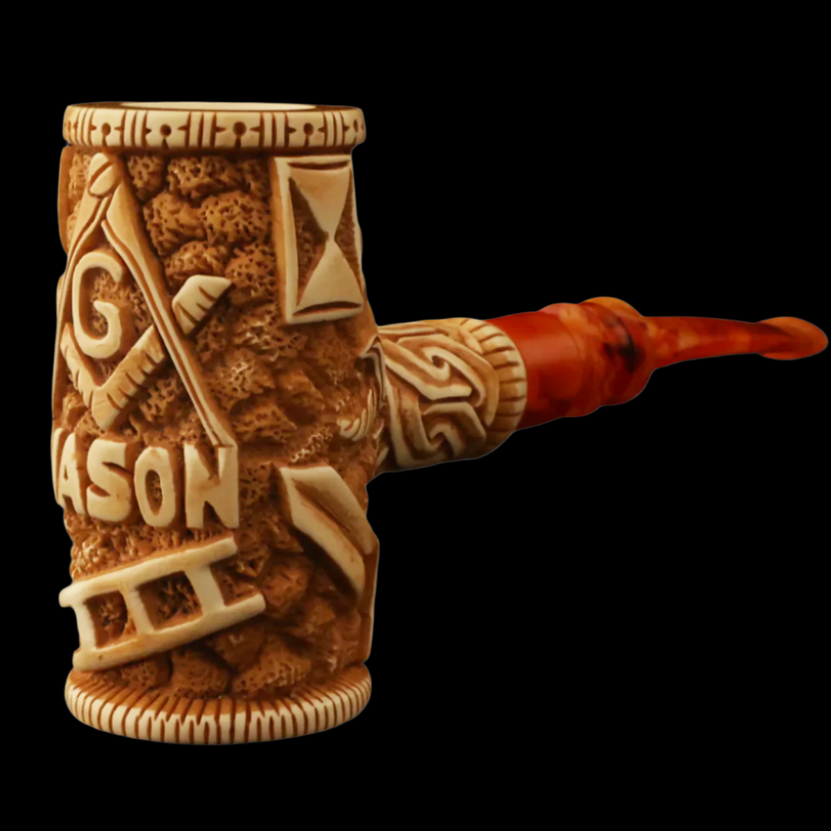 Master Mason Blue Lodge Meerschaum Pipe - Handcrafted Mason Gavel Shape - Bricks Masons