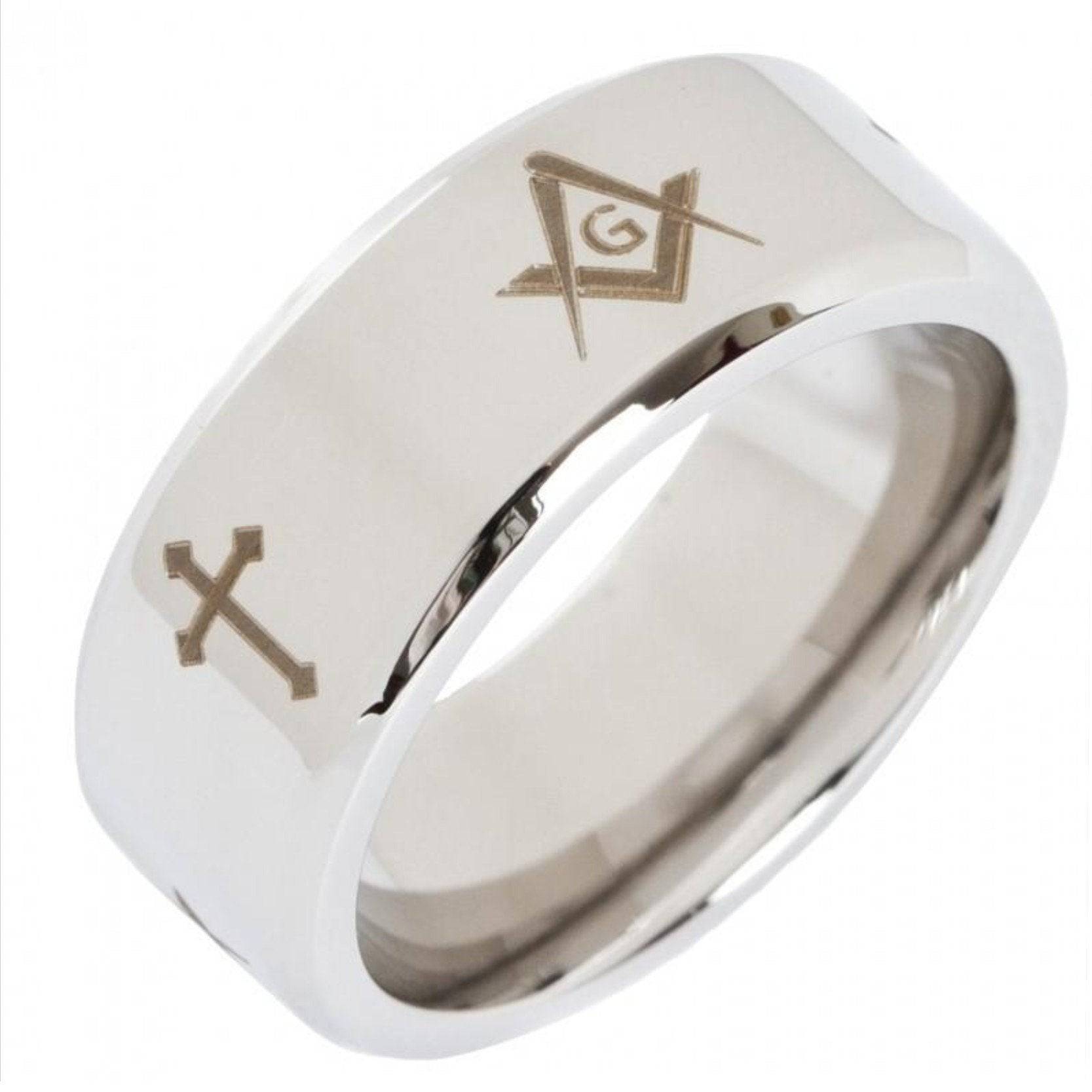 Master Mason Blue Lodge Ring - Beveled Silver Cross