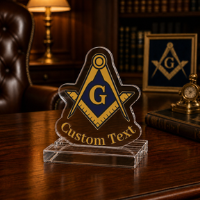 Master Mason Blue Lodge Plaque - Square & Compasses G with Custom Text - Bricks Masons
