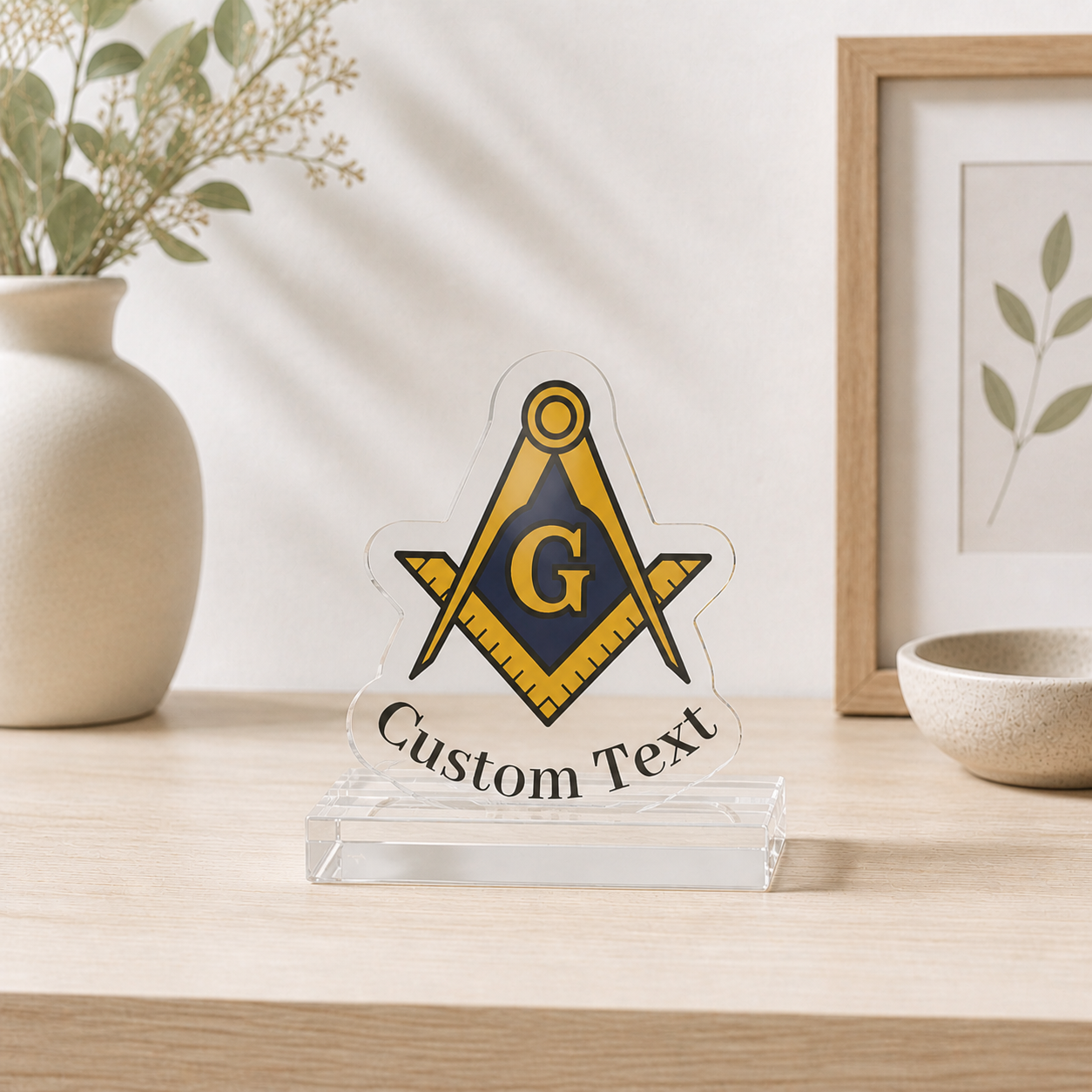 Master Mason Blue Lodge Plaque - Square & Compasses G with Custom Text - Bricks Masons