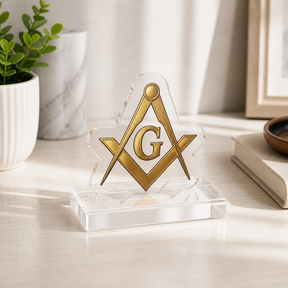 Master Mason Blue Lodge Plaque - Golden Square & Compass G Emblem - Bricks Masons