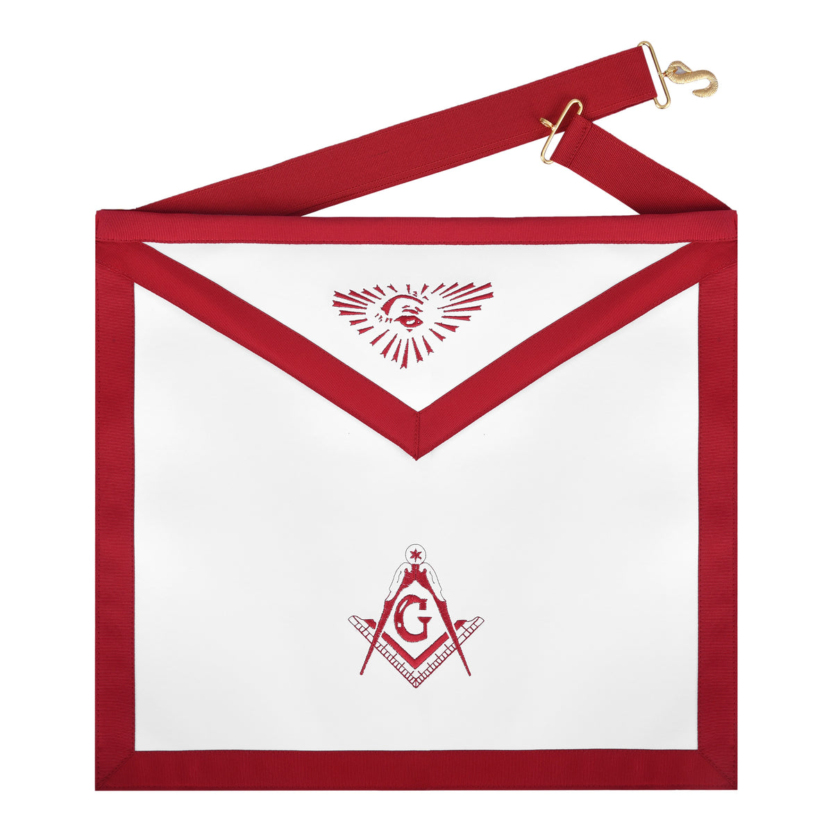 Master Mason Blue Lodge Apron - White & Red With Red Ribbon Borders - Bricks Masons