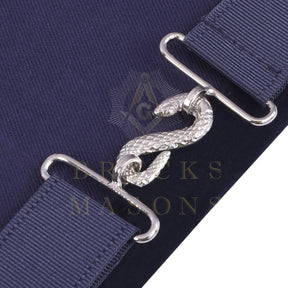 Past Master Blue Lodge Apron - Navy Velvet & Silver Bullion Hand Embroidery - Bricks Masons