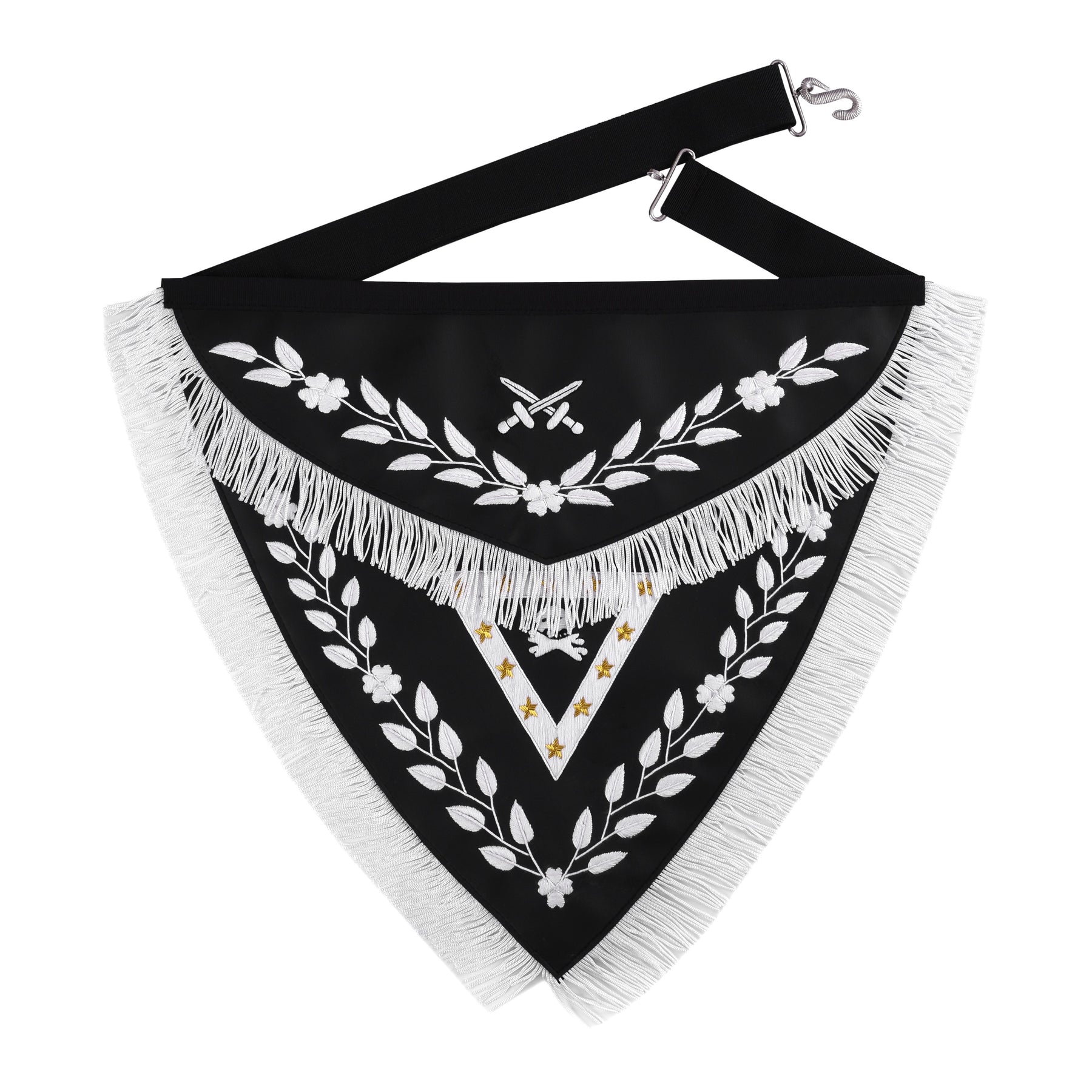 Knights Templar Commandery Apron - Triangular Black Velvet Hand Embroidery With Silver Tassels