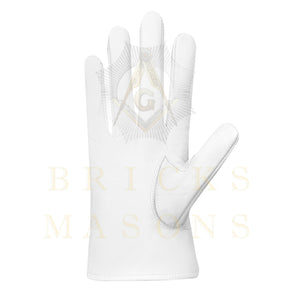 33rd Degree Scottish Rite Gloves - White Leather Eagle Patch Wings Up