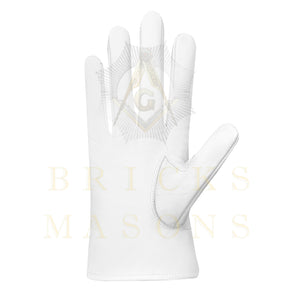 Lady Knights HoTC Gloves - White Leather Black Star Cross & Crown - Bricks Masons