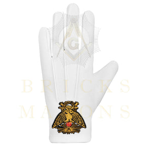 33rd Degree Scottish Rite Gloves - White Cotton Wings Up