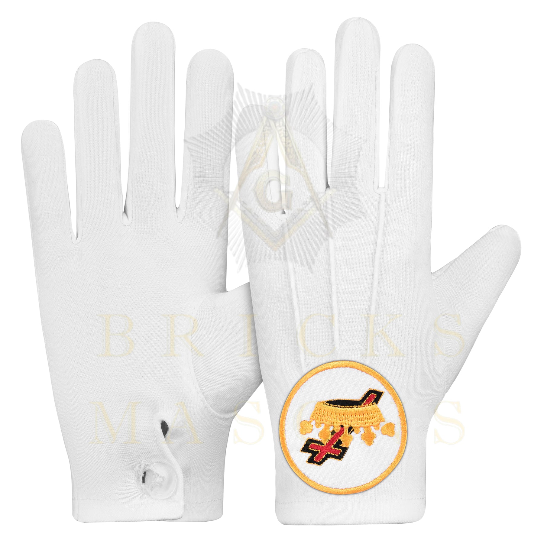 Lady Knights Knights Templar Gloves - White Cotton Cross and Crown emblem