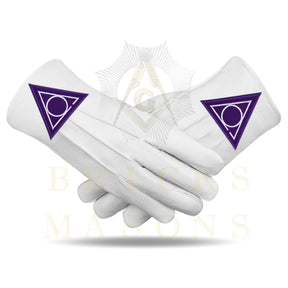 LOCOP Gloves - White Leather Triangular Purple Patch - Bricks Masons