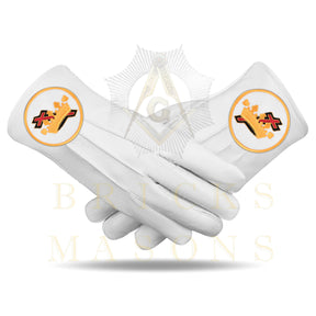 Knights Templar Gloves - White Leather Cross & Crown Emblem