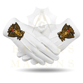 33rd Degree Scottish Rite Gloves - White Cotton Wings Up
