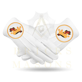 Lady Knights Knights Templar Gloves - White Cotton Cross and Crown emblem