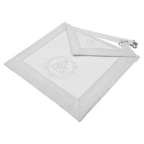 Grand Past Master Blue Lodge California Regulation Apron - White Velvet Hand Threaded Silk - Bricks Masons