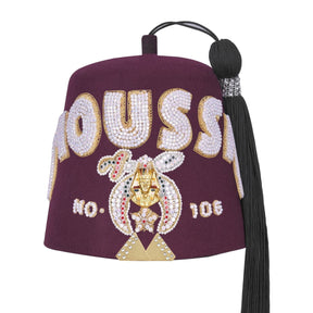 Shriners Fez Hat - Burgundy Wool Rhinestones Letters (5 rows as pictured)