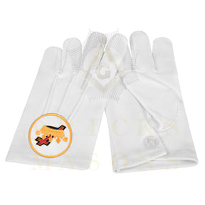Knights Templar Gloves - White Cotton Cross and Crown emblem