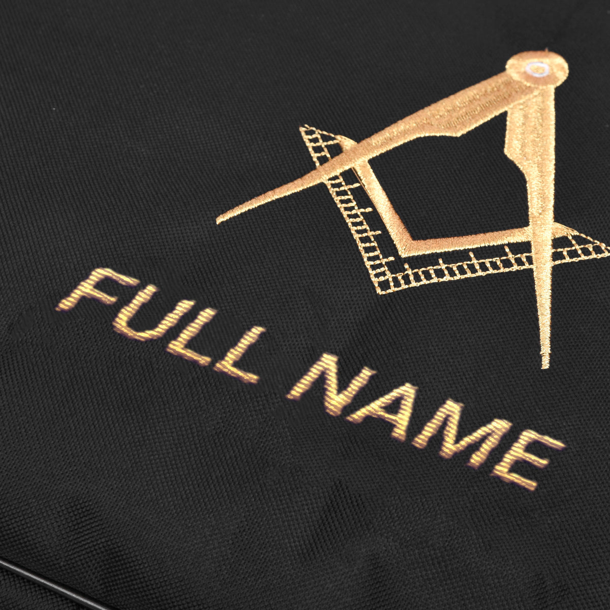 Master Mason Blue Lodge Apron Case - Black Cordura With Gold Embroidered Square & Compass - Bricks Masons